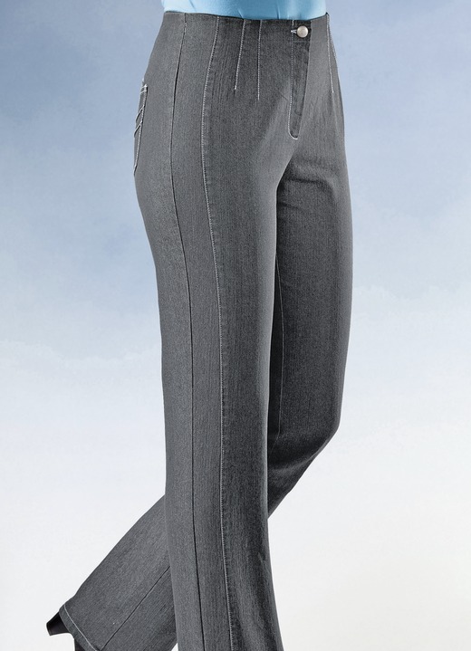 Hosen - Jeans mit angeschnittenem Bund, in Größe 019 bis 096, in Farbe MITTELGRAU Ansicht 1
