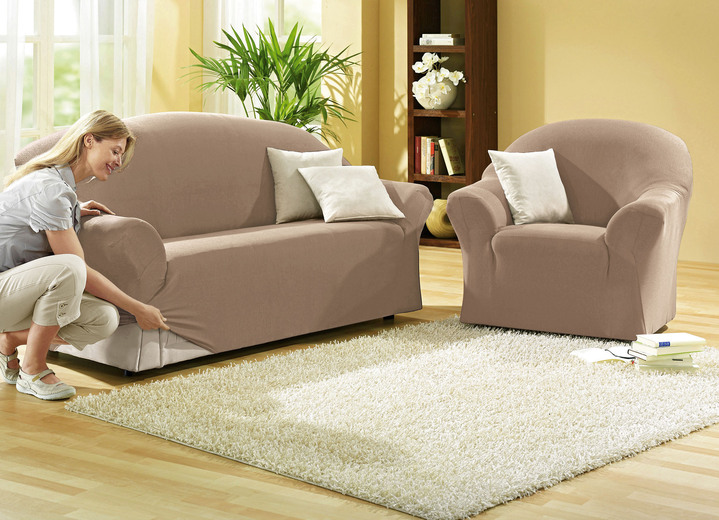 Sessel- & Sofaüberwürfe - Schützende Stretchbezüge für Sessel und Sofa, in Größe 101 (Sessel-Bezug) bis 108 (Hocker-Bezug), in Farbe CAMEL Ansicht 1