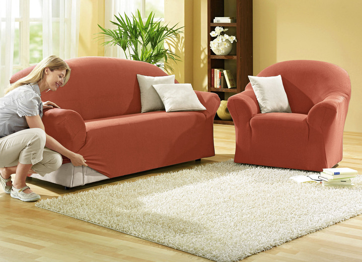 Sessel- & Sofaüberwürfe - Schützende Stretchbezüge für Sessel und Sofa, in Größe 101 (Sessel-Bezug) bis 108 (Hocker-Bezug), in Farbe TERRA Ansicht 1