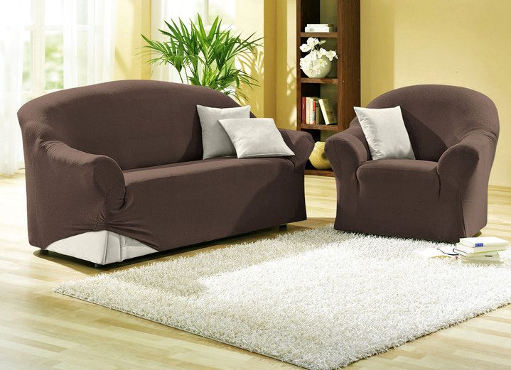 Sessel- & Sofaüberwürfe - Schützende Stretchbezüge für Sessel und Sofa, in Größe 101 (Sessel-Bezug) bis 108 (Hocker-Bezug), in Farbe BRAUN Ansicht 1
