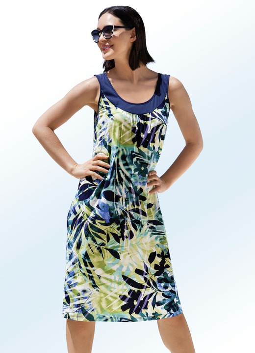 Strandmode - Kleid mit Raffungen, ärmellos, in Größe 038 bis 060, in Farbe MARINE-KIWI