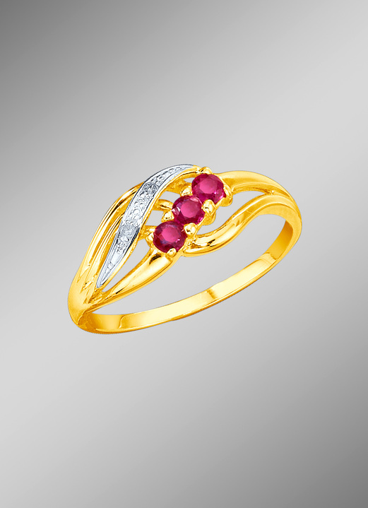 mit Edelsteinen - Damenring mit Rubinen und Diamanten, in Größe 160 bis 220, in Farbe