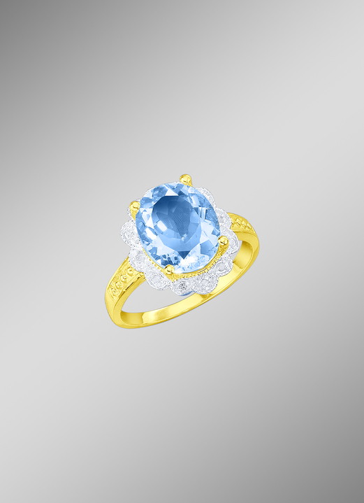 mit Edelsteinen - Damenring mit Blautopas und Diamanten, in Größe 160 bis 220, in Farbe