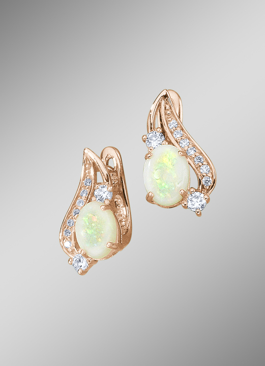 mit Edelsteinen - Ohrringe mit echt Opal und synth. Zirkonia, in Farbe  Ansicht 1