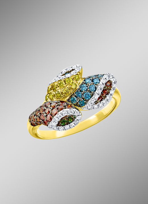 mit Diamanten - Damenring in Blütenform mit bunten Brillanten, in Größe 160 bis 220, in Farbe  Ansicht 1