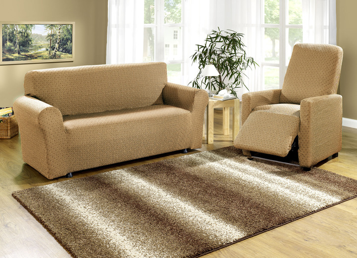Sessel- & Sofaüberwürfe - Stretchbezüge mit schöner Strukturierung, in Größe 101 (Sesselbezug) bis 115 (4er-Set Stuhlbezüge), in Farbe BEIGE Ansicht 1