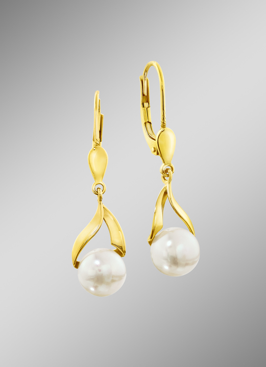 mit Perlen - Ohrringe mit Süßwasser-Zuchtperlen-Bouton, in Farbe  Ansicht 1