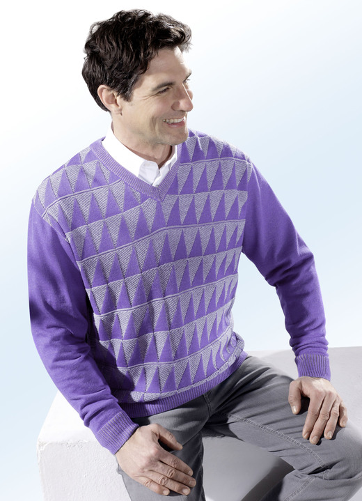 Herrenmode - Attraktiver Pullover in 2 Farben, in Größe 044 bis 062, in Farbe LILA