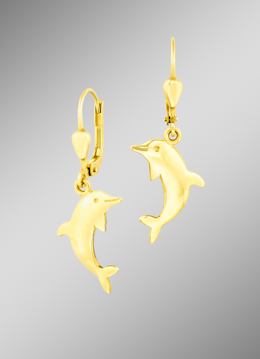 ohne Steine / mit Zirkonia - Süße Delfin-Ohrringe, in Farbe  Ansicht 1