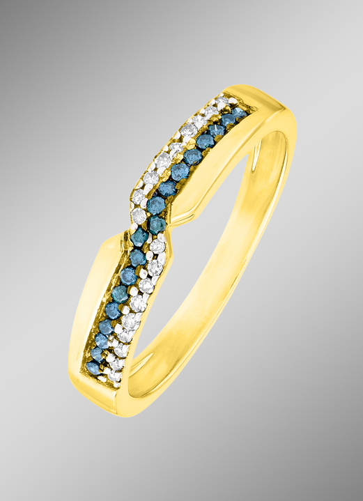 mit Diamanten - Entzückender Damenring mit weißen und blauen Brillanten, in Größe 160 bis 220, in Farbe  Ansicht 1
