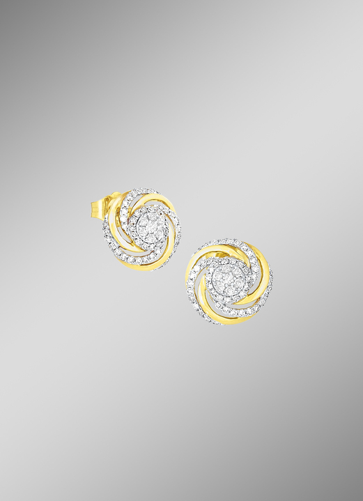 mit Diamanten - Interessante Ohrstecker mit 14 Brillanten und 90 Diamanten, in Farbe  Ansicht 1