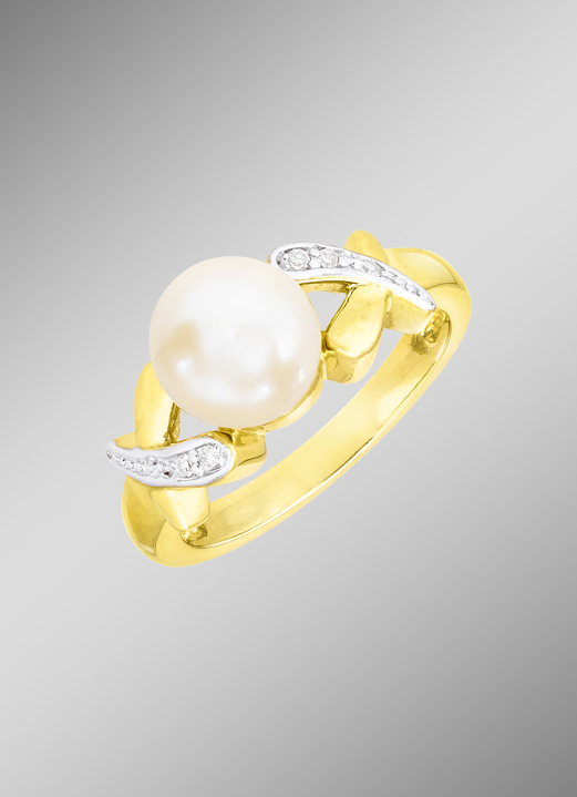 mit Perlen - Edler Damenring mit Diamanten und  Akoya-Perle, in Größe 160 bis 220, in Farbe  Ansicht 1