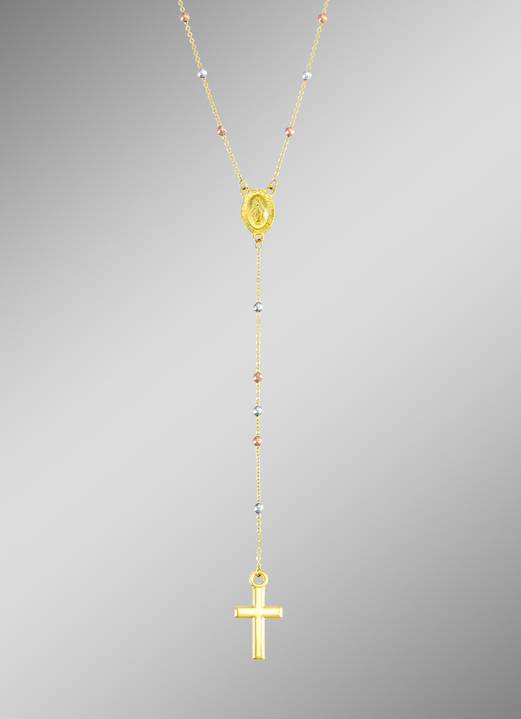 ohne Steine / mit Zirkonia - Kreuz-Halskette in Tricolor, in Farbe  Ansicht 1
