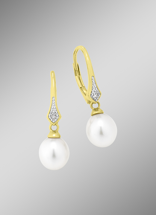 mit Perlen - Ohrringe mit Süßwasser-Zuchtperlen und Diamanten, in Farbe  Ansicht 1