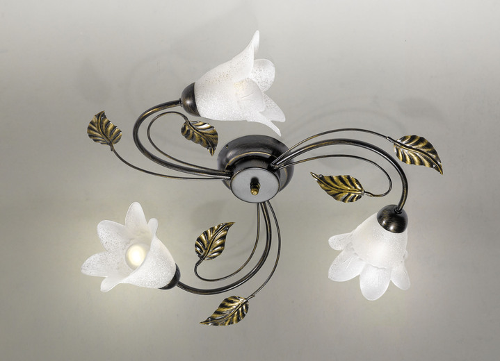 Lampen & Leuchten - Deckenleuchte aus Metall mit dekorativem Blattwerk, in Farbe BRAUN SCHWARZ-GOLD