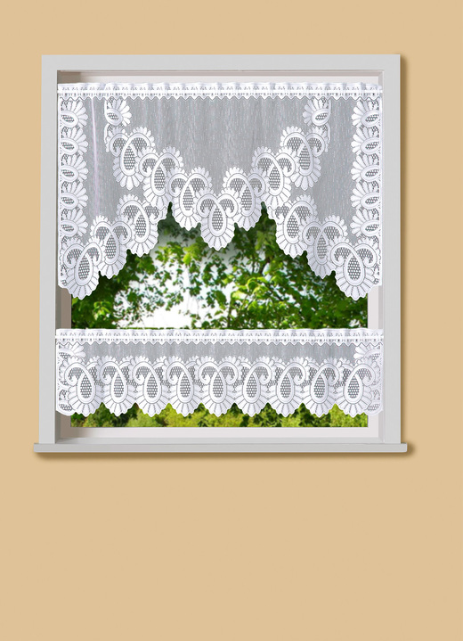 Landhaus & Küche - 2-teiliges Fensterset mit Stangendurchzug, in Größe 309 (68x120 cm + 28x120 cm) bis 315 (68x150 cm + 28x150 cm), in Farbe WEISS