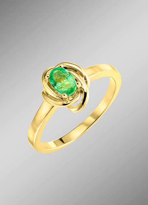 mit Edelsteinen - Damenring mit Smaragd, in Größe 160 bis 220, in Farbe  Ansicht 1