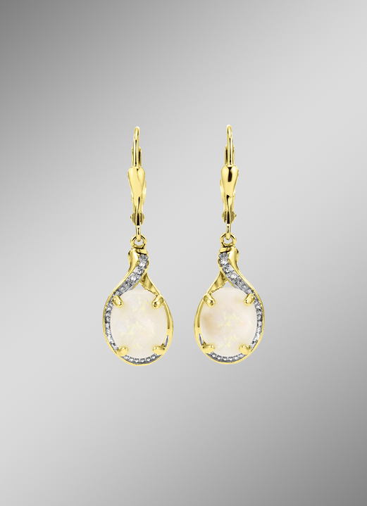 mit Edelsteinen - Ohrringe mit echt Opal und Diamanten, in Farbe  Ansicht 1