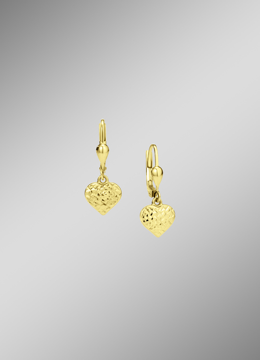 ohne Steine / mit Zirkonia - Diamantierte Herz-Ohrringe aus Gold 585/- fein, in Farbe  Ansicht 1