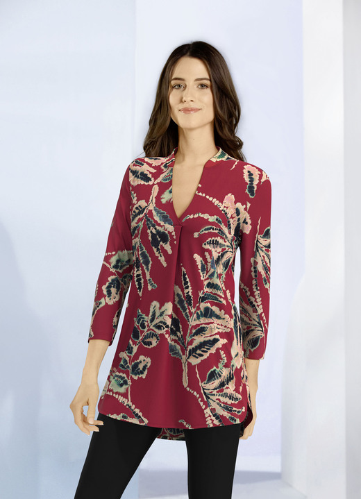 Tuniken - Shirt-Tunika mit hübscher Zierfalte, in Größe 036 bis 054, in Farbe BORDEAUX-SAND