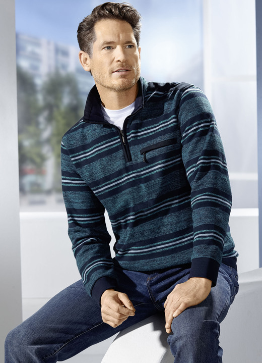Hemden, Pullover & Shirts - Troyer aus reiner Baumwolle , in Größe 046 bis 064, in Farbe PETROL-MARINE