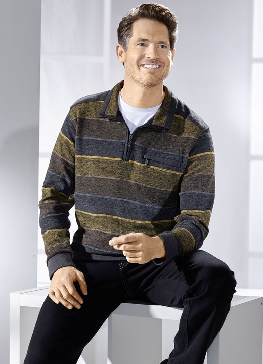 Hemden, Pullover & Shirts - Troyer aus reiner Baumwolle, in Größe 3XL (64/66) bis XXL (60/62), in Farbe MESSING-ANTHRAZIT-GRAU Ansicht 1