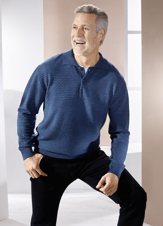 Hemden, Pullover & Shirts - Polopullover mit kurzer Knopfleiste in 3 Farben, in Größe 3XL(64/66) bis XXL(60/62), in Farbe BLAU Ansicht 1