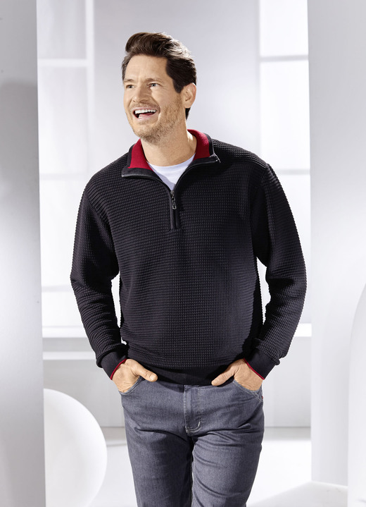 Hemden, Pullover & Shirts - Troyer mit Stehkragen in 2 Farben, in Größe 3XL(64/66) bis XXL(60/62), in Farbe SCHWARZ Ansicht 1