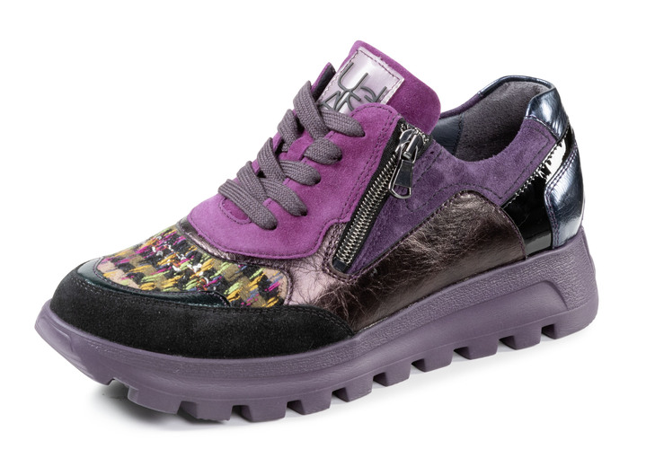 Slipper & Schnürschuhe - Waldläufer Schnür-Sneaker mit buntem Textilmaterial kombiniert, in Größe 3 1/2 bis 8, in Farbe LILA-BUNT Ansicht 1