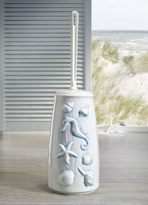 Accessoires - Handgearbeitete WC-Garnitur aus Keramik, in Farbe CREME-TÜRKIS Ansicht 1