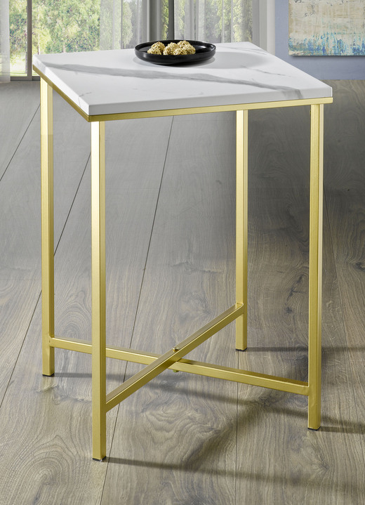Kleinmöbel - Beistelltische aus goldfarben lackiertem Stahlrohr, in Farbe GOLD-MARMOROPTIK, in Ausführung eckig Ansicht 1