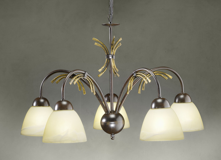 Lampen & Leuchten - Pendelleuchte, 5-flammig, mit Gestell aus Eisen, in Farbe SCHWARZ-ROST-GOLD