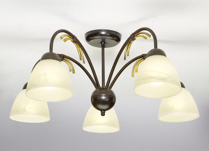 Lampen & Leuchten - Deckenleuchte mit Gestell aus Eisen, in Farbe SCHWARZ-ROST-GOLD, in Ausführung 5-flammig Ansicht 1