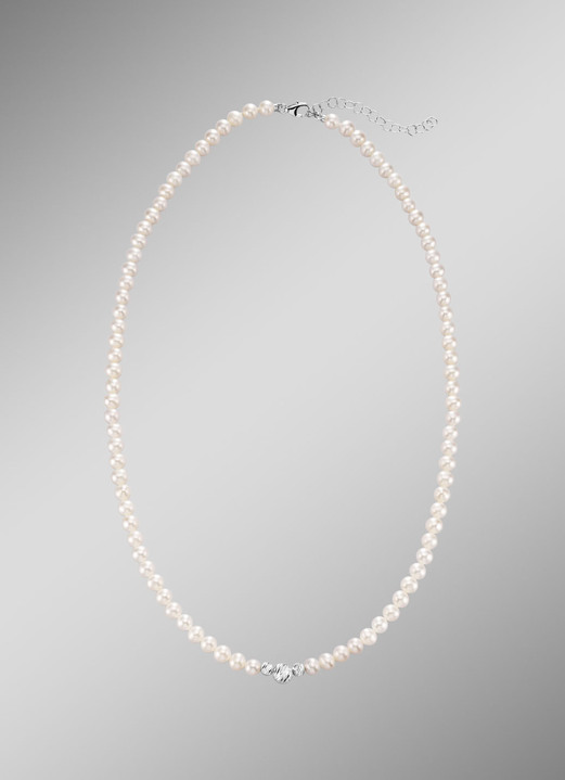 mit Perlen - Halskette mit Süßwasser-Zuchtperlen und diamantierten Kugeln, in Farbe  Ansicht 1
