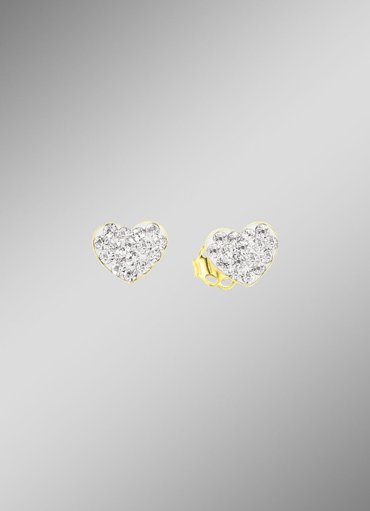 Damen-Modeschmuck - Herz-Ohrstecker mit Kristallen, in Farbe  Ansicht 1