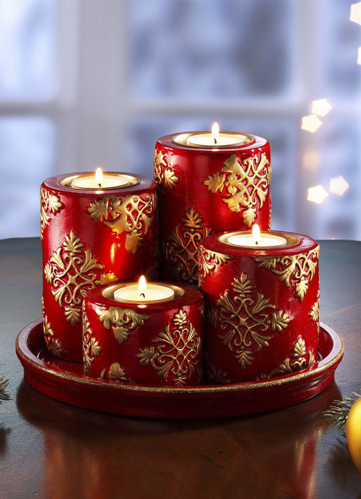 Weihnachtliche Dekorationen - Adventsteelichthalter aus Keramik, in Farbe ROT Ansicht 1