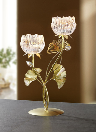 Eleganter Teelichthalter aus Metall und Glas